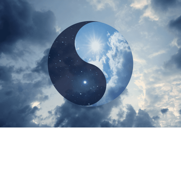 Ar Holistic Therapy - Bradford - A tranquil yin-yang symbol set against a serene cloudy backdrop, evoking a sense of lasting happiness.